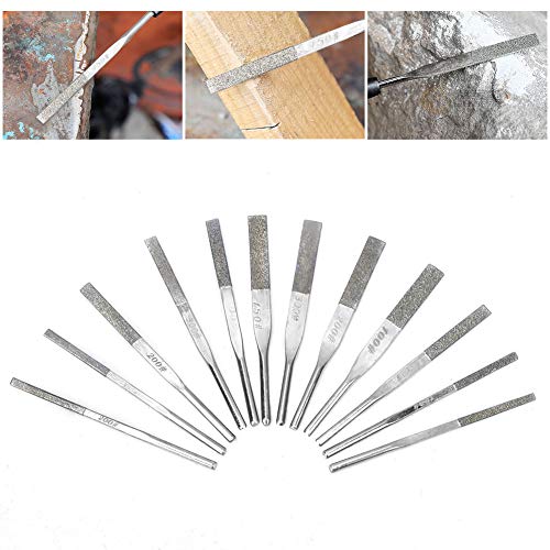  [AUSTRALIA] - Garosa 12 Piece Precision Needle File Set, Multi Grit Machine Files for Metal Grinding and Reciprocating Tools, Professional Shank Taper Files 100 150 200 300 Grit