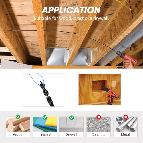 58" Flexible Installer Drill Bit for Pulling Wires in Walls, Ceilings, and Sidewalks, 3/4" Auger with Screw Point & Fish Eye, 1/4" 3-Flat Shank for Wood & Conduits, with Wire Puller & Storage Tube 3/4in 58in L