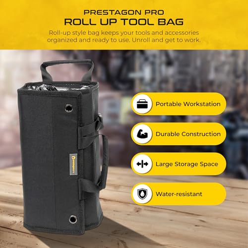 Heavy-Duty Roll Up Tool Bag Organizer w/Transparent Pockets for Quick View & Easy Access. 7 Reinforced Pockets w/Zippers, Multiple Carrying & Hanging Handles, Elastic Organizers & Adjustable Strap Black - Classic Roll Up