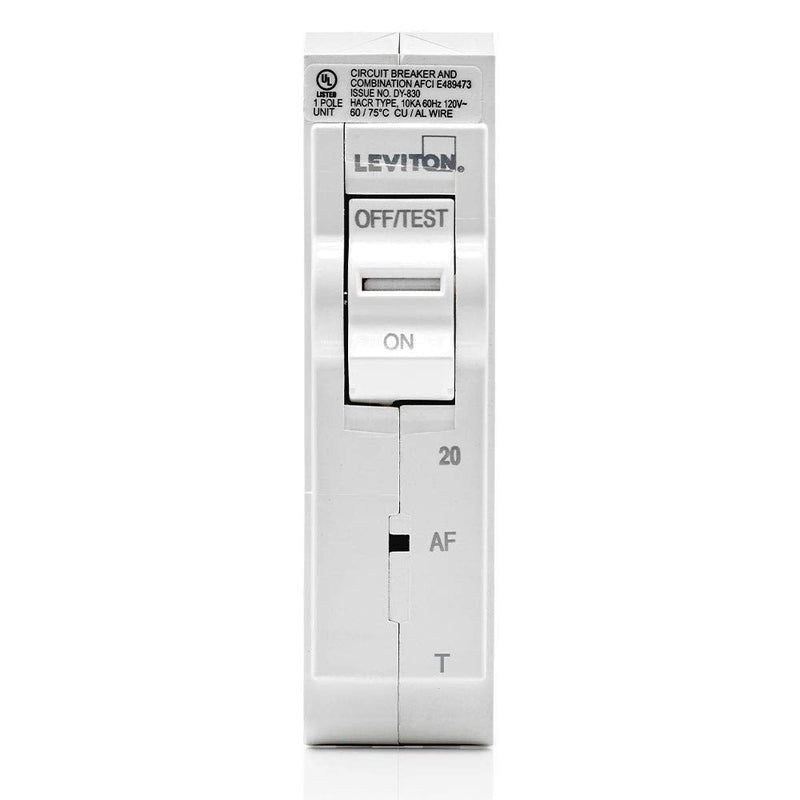 Leviton LB120-AFT 20A 1-Pole Plug-On AFCI Branch Circuit Breaker, Thermal Magnetic, 120V, White 1-Pole 20-Amp