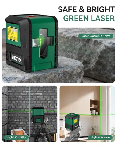 Nikotek Laser Level, Self-leveling Green Line Laser With Horizontal and Vertical Lines for Construction and Picture Hanging, Battery Included (NK01GT) NK02GT