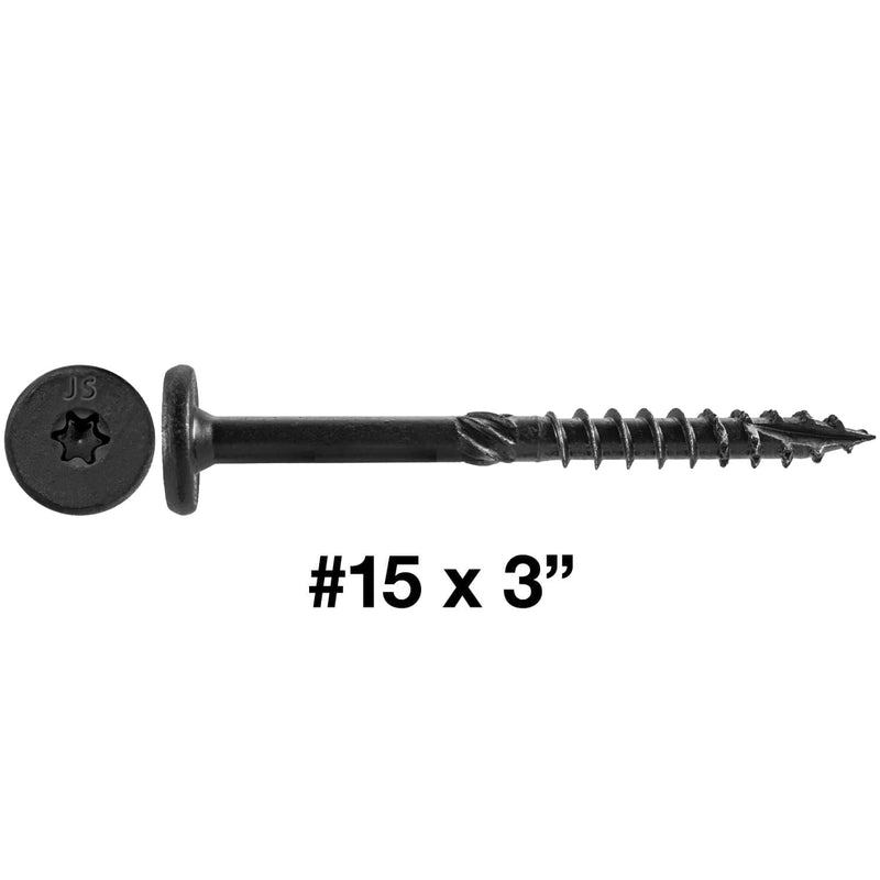 Jake Sales 15x3 Black Wafer Head Structural Lag Screws. Used for Log Construction, Timber Framing, Laminated Beams and Pole Barns Among Other Uses. T-30 Torx/Star Drive (50 Count) 15x3" 50 Count