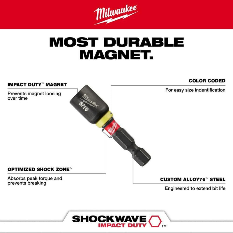 Milwaukee 49-66-4703 Shockwave 1-7/8-Inch Mag Nutdriver 5/16-Inch, 10 Pack