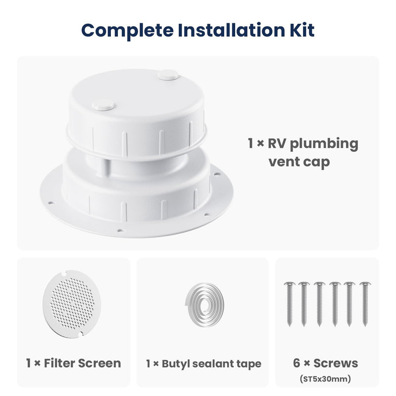 Safoner Aluminum RV Roof Sewer Plumbing Vent Cap Kit- Metal Replacement for Plastic Covers, Exterior Accessories for Trailers, Campers, and Motorhomes - White (1 Pack) 1