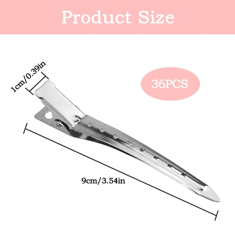 36 Pcs Duck Bill Hair Clips, 3.5" Rustproof Metal Alligator Clips, Silver Metal Hair Styling Clip, Pin Curl-Sectioning Rollers for Hairs Styling, Roller, Salon, Hairs Accessories 36