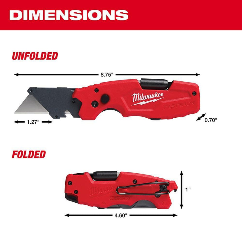Milwaukee FASTBACK Compact Knife, and FASTBACK 6-in-1 Folding Utility Knives, w/Blade (knife 2pack) Red-black 2.5 inches