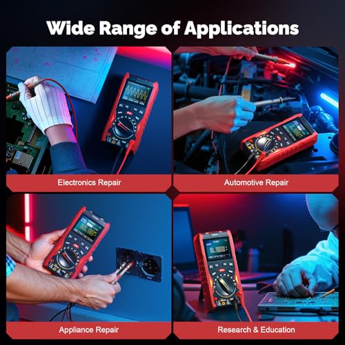 3-in-1 Handheld Oscilloscope Multimeter with Signal Generator, 12MHz Bandwidth 50MS/s Portable Digital Oscilloscope Multimeter, True RMS Auto-Ranging, 1500mAh Battery for Electronics Repair HO-13