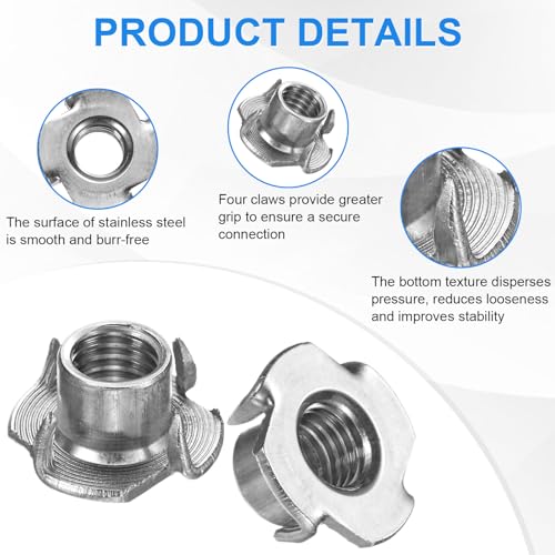 M METERXITY 20-Pack M12x13mm T-nut, 4-Pronged Tee Nut Threaded Insert