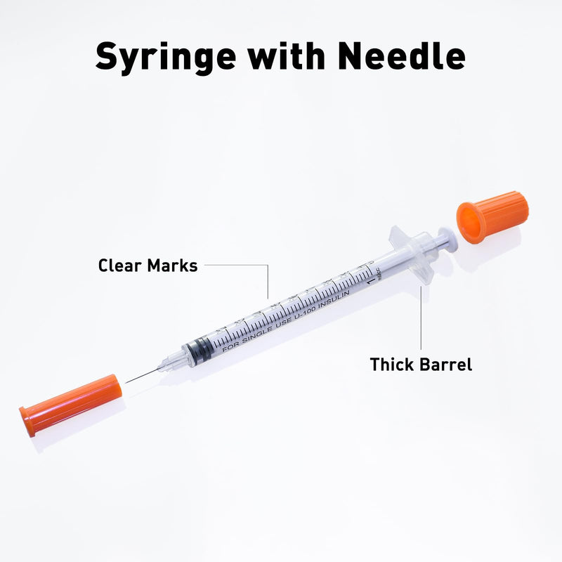 U-100 1cc Syringes with 31g 5/16" (8mm) , Individually Wrapped, Pack of 100 1cc 31g 5/16 In 100 Pack