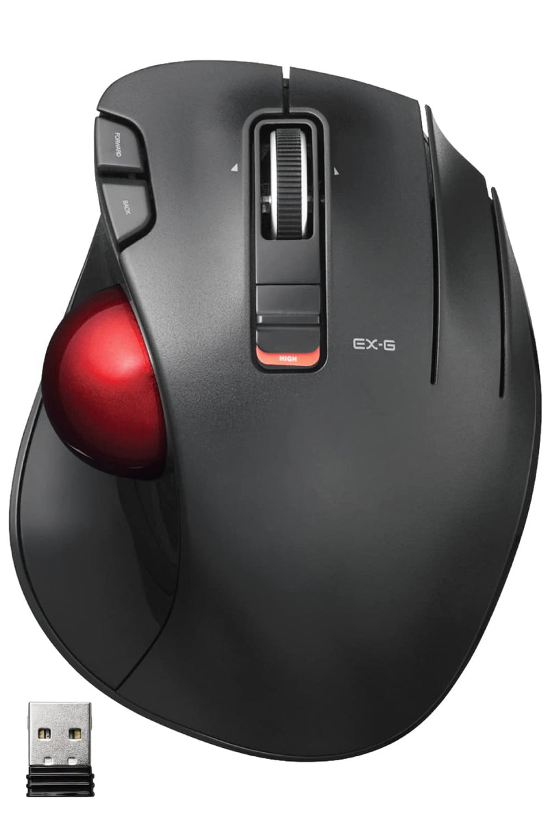 ELECOM EX-G Trackball Mouse, 2.4GHz USB Wireless, Ergonomic Design, Thumb Control, Smooth Precise Tracking Roller Ball, 6 Programmable Buttons, Tilt Scroll, Computer Mice for Laptop PC, Windows & Mac