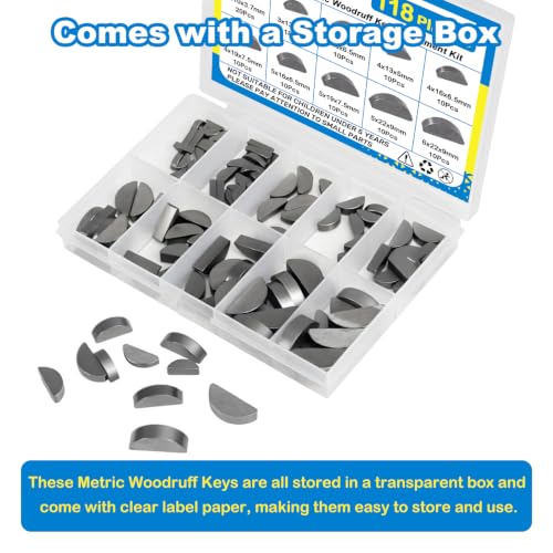 Metric Woodruff Key Assortment Kit, 10 Sizes Carbon Steel Semicircle Key