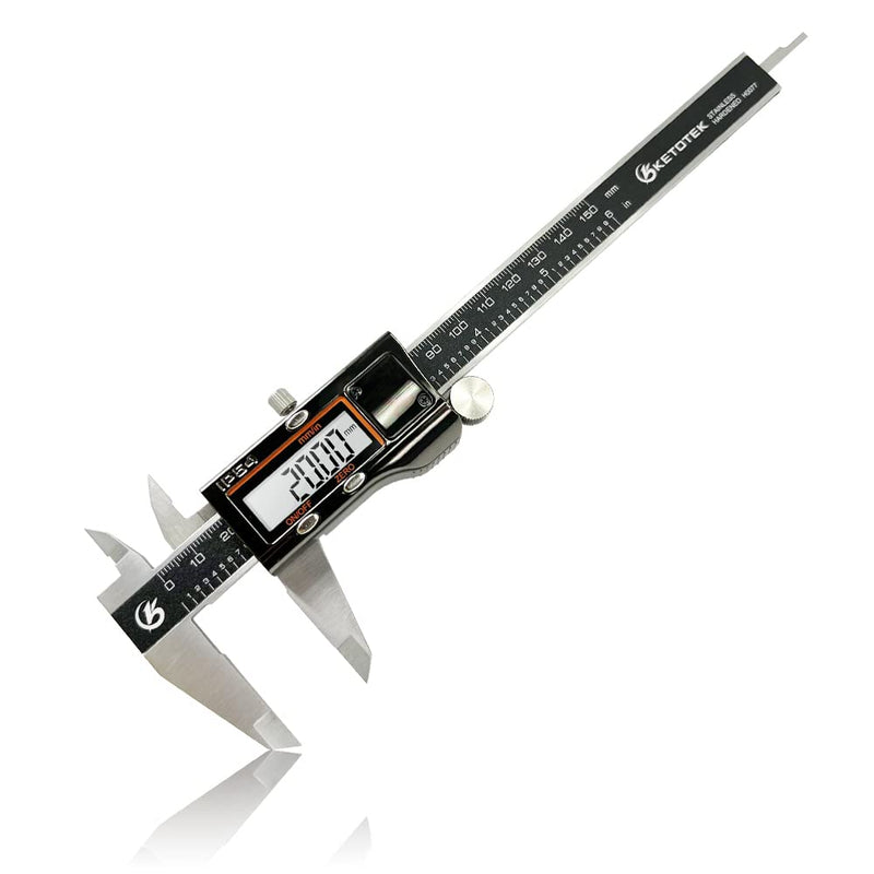 KETOTEK Digital Caliper Measuring Tool, IP54 Waterproof Stainless Steel Electronic Vernier Caliper 6 Inch/150mm Digital Micrometer with Large LCD Screen Black
