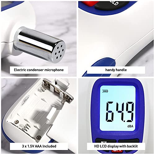 Decibel Meter, Portable SPL Meter (Sound Pressure Level Meter), Digital Noise Meter, Range 30-130dB(A) db Meter, Noise Volume Measuring Instrument, Sound Monitoring Tester (Battery Included) Blue