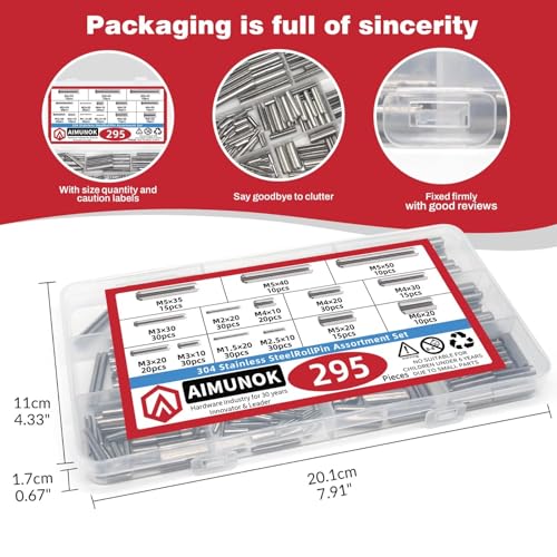 295-Piece Stainless Steel Roll Pin Assortment Kit 295 pieces Metric Roll Pins