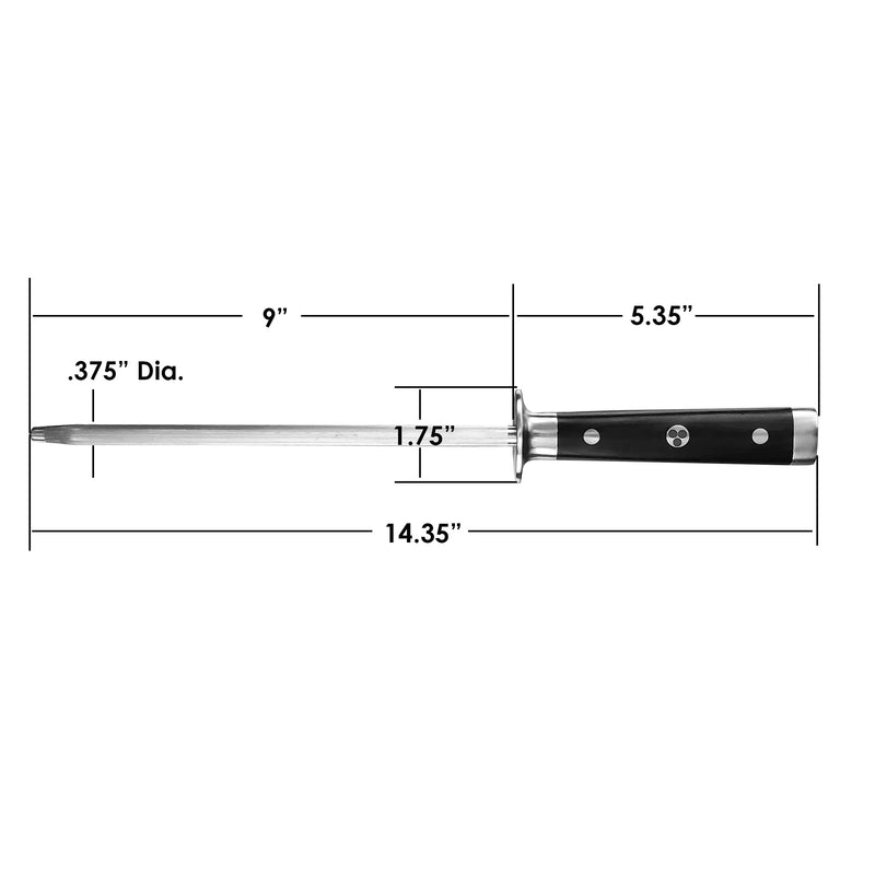 Ergo Chef Pro Series 2.0 Knife Sharpener - 9'' Magnetized Stainless Steel Honing Rod with Black Pakkawood Handle - Ideal for Home and Professional Knife Maintenance