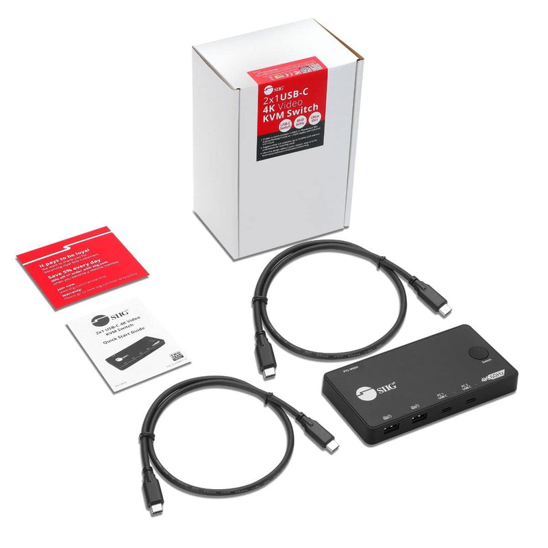 SIIG 2 Port USB-C KVM Switch - 2 Computers to 1 Monitor - 2X USB-A + 2X USB-C - Single 4K 60Hz HDMI, USB-C Bus Powered, Button Control, Thunderbolt 3 Compatible (CE-KV0B11-S1)