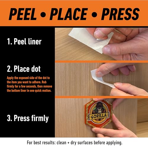 Gorilla Permanent Adhesive Dots, Double-Sided, Clear, 150 Pieces, 3-Pack 3 - Pack