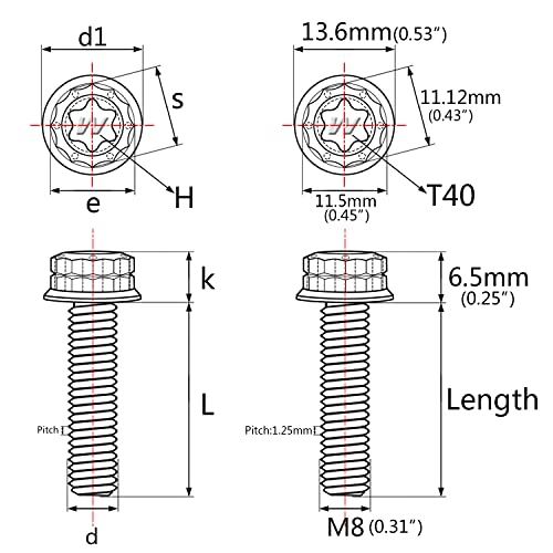 Titanium M8 Flange Bolt 12 Point Head Screw (M8x20mm, Black) M8x20mm