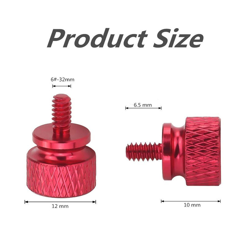 (10 Pack) Anodized Aluminum Computer Case screws (6-32 Thread) for Computer Cover / Power Supply / PCI Slots / Hard Drives DIY Personality Modification & beautification (Red)