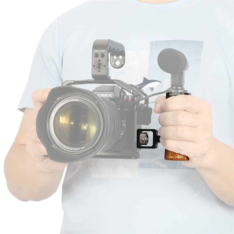 NICEYRIG Wooden Side Handle for ARRI Locating Pin Adjustable Universal Left & Right Grip for DSLR Camera Cage Rig - 462