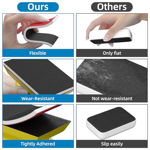 BURMONG 25PCS Sanding Sponge Set with Hand Sanding Block, 3×4 Inch Wet & Dry Foam Sanding Blocks, 120 Grit, Reusable for Wood, Furniture, Metal & Drywall 120 Grit Set