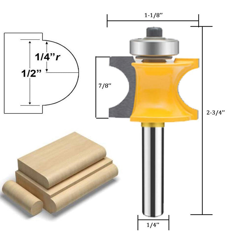 TAIWAIN 1/4-Inch Shank 5 Bit Bull Nose Router Bit,Half Round Bearing Milling Cutter Bits,1/8 inches 3/16 inches 1/4 inches 5/16 inches 3/8 inches Carbide Tipped Round Edge Cutting Ball Blade,15*8*6cm D1-G
