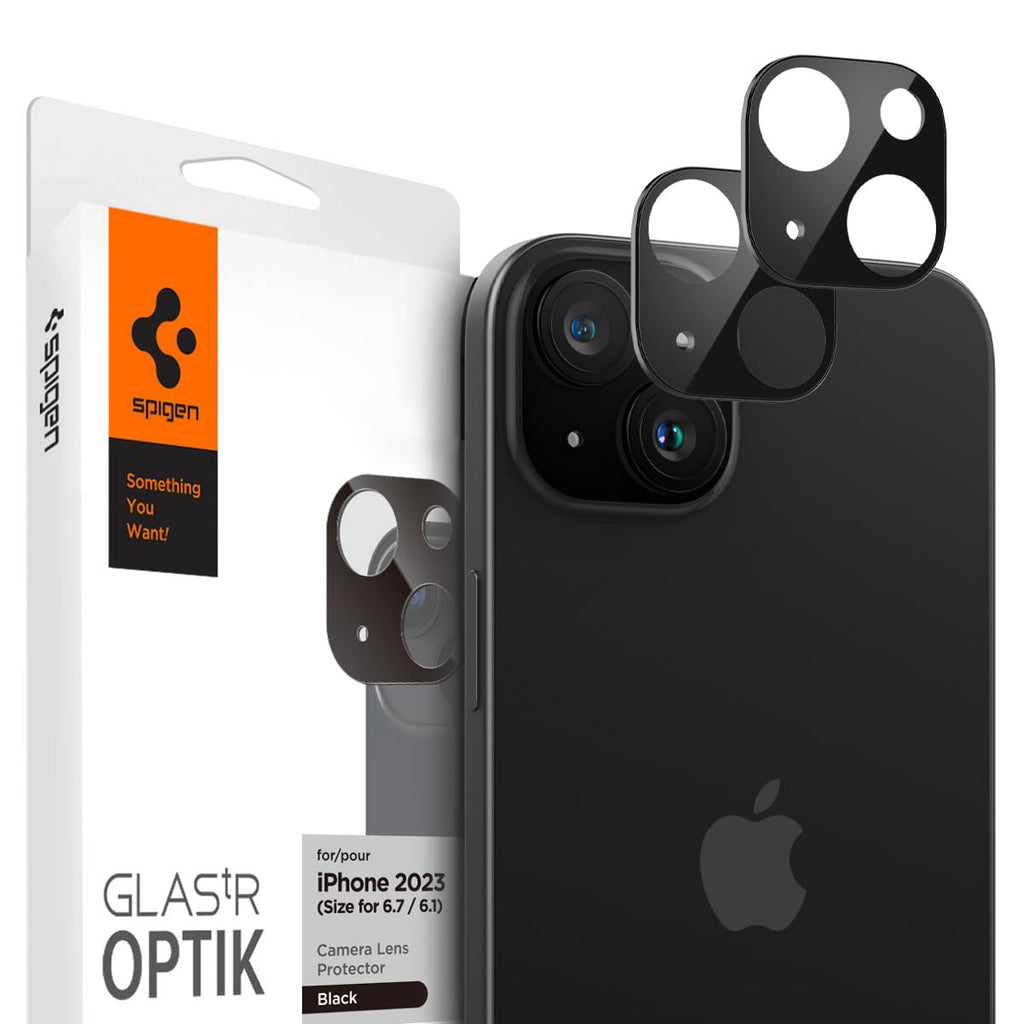 Spigen Camera Lens Screen Protector [GlasTR Optik] Designed for iPhone 15 Plus/iPhone 15 [Case Friendly] - Black [2 Pack]