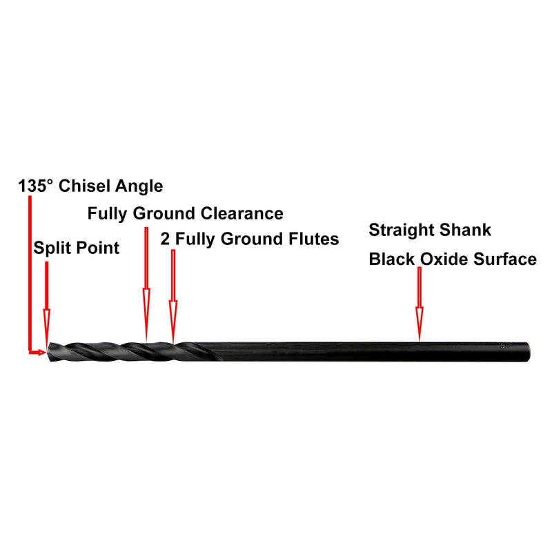 MAXTOOL 3/16"x12" 4pcs Identical Aircraft Extension Drills HSS M2 Extra Long Deep Twist Drill Bits Straight Shank Fully Ground Black; ACF02B12R12P4 4 3/16"x12"