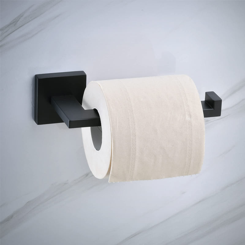 Matte Black Bathroom Accessories Hardware Set 2 Pieces, Toilet Paper Holder + Hand Towel Holder, Wall Mounted Towel Ring Towel Bar, SUS304 Stainless Steel, SHUNLI Matte Black