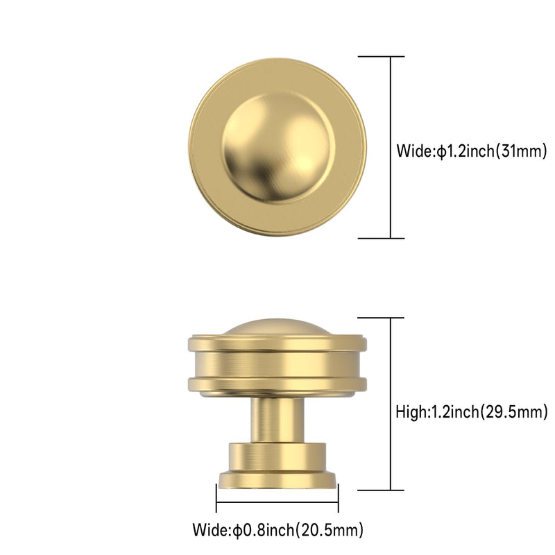 Amerdeco 10 Pack Champagne Bronze Cabinet Knobs 1.2 Inch(31mm) Single Hole Zinc Solid Kitchen Cabinet Handles Round Cabinet Drawer Pulls 1.2"/31MM Diameter