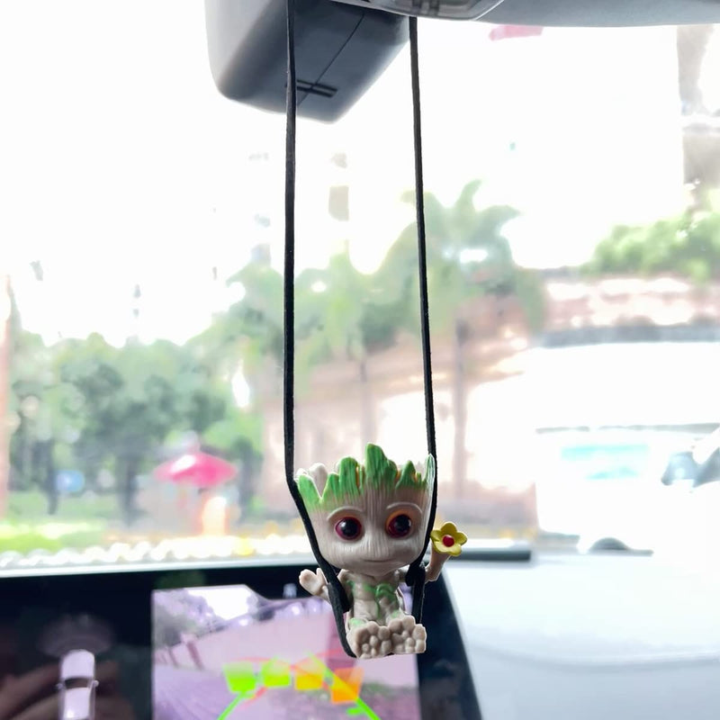 Swing Smiling Little Tree Man Car Hanging Accessory, Mirror Suspension Decoration, Charm Pendant, Lanyard: Adjustable Length Flower