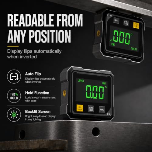 Digital Angle Finder Magnetic, 4-Side Magnetic Digital Level and Digital Angle Gauge, Rechargeable Digital Inclinometer with Backlit LCD, Angle Finder Measuring Tool for Woodworking, Machinery