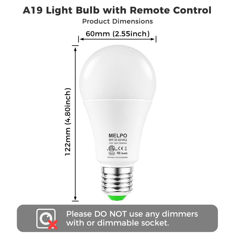 MELPO Led Light Bulb, 12W, 120 Watt Equivalent, 2700K/4500K/5700K 3CCT, 9 RGB Colors, Color Changing Light Bulb with Remote Control, DIY Flash/Sleep/Timer Mode, 1300LM, A19 E26 Light Bulbs (4 Pack) 4