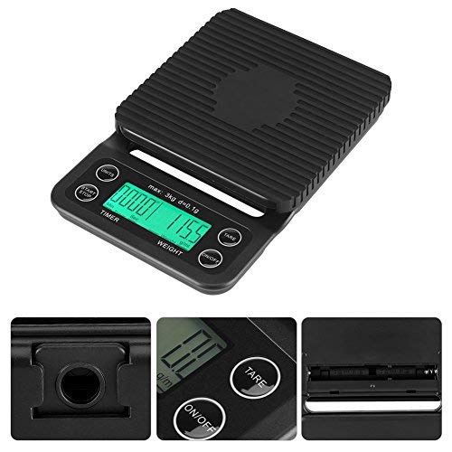 Fdit 3KG/0.1g Electronic LCD Digital Kitchen Food Scale Drip Coffee Weighing with Timer (Green)