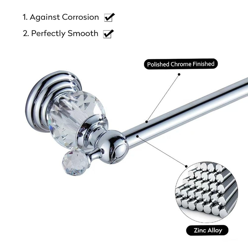 WNEBAHT Crystal Chrome Towel Bar, Silver Adjustable Bathroom Towel Holder Bar, Single Towel Rack Hanger Home Towel Holder Rod for Bathroom Wall Mounted Bathroom Accessory