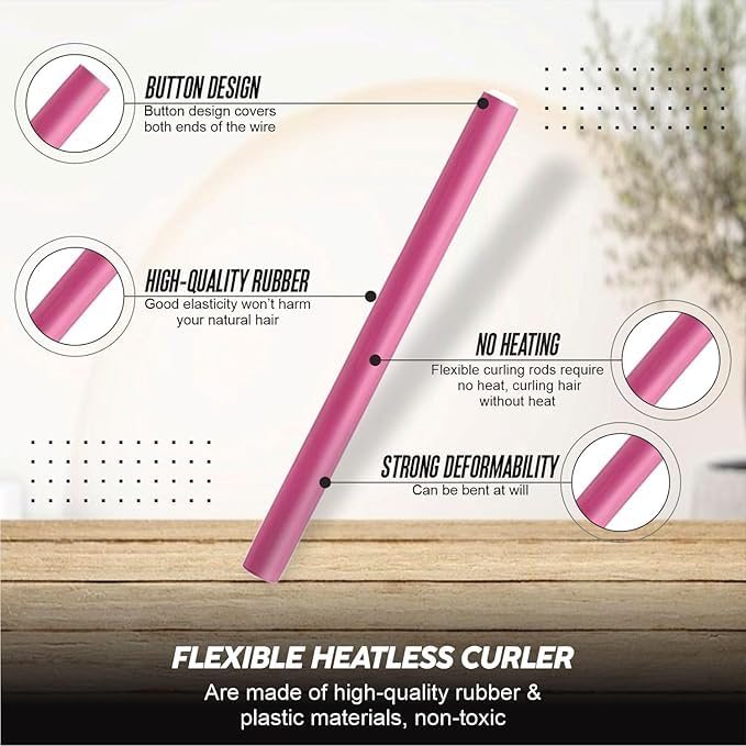 Heatless Curlers Flexi Rods Bendy Foam Curler Rollers Short Medium Long Style Curling Sticks For Hairstyle Sleeping Styling DIY Home Wave Hair Rollers Salon Accessory 16x1.3cm (10Pcs)