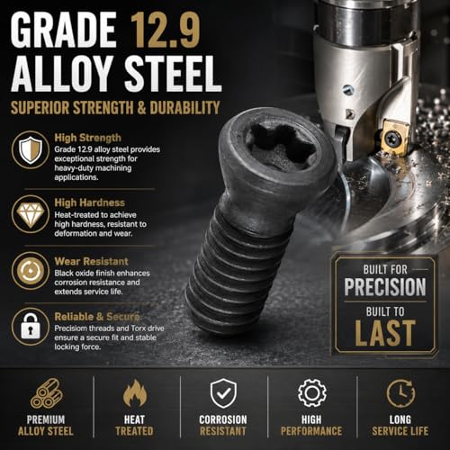 100PCS Carbide Insert Screws Set, CNC Lathe Tool Torx Screws M2 M2.2 M2.5 M3 M3.5 M4 M5, Grade 12.9 Alloy Steel Replacement for Indexable Inserts, CNC Milling Tools, Metal Cutting Tools M2-M5 Screw Set