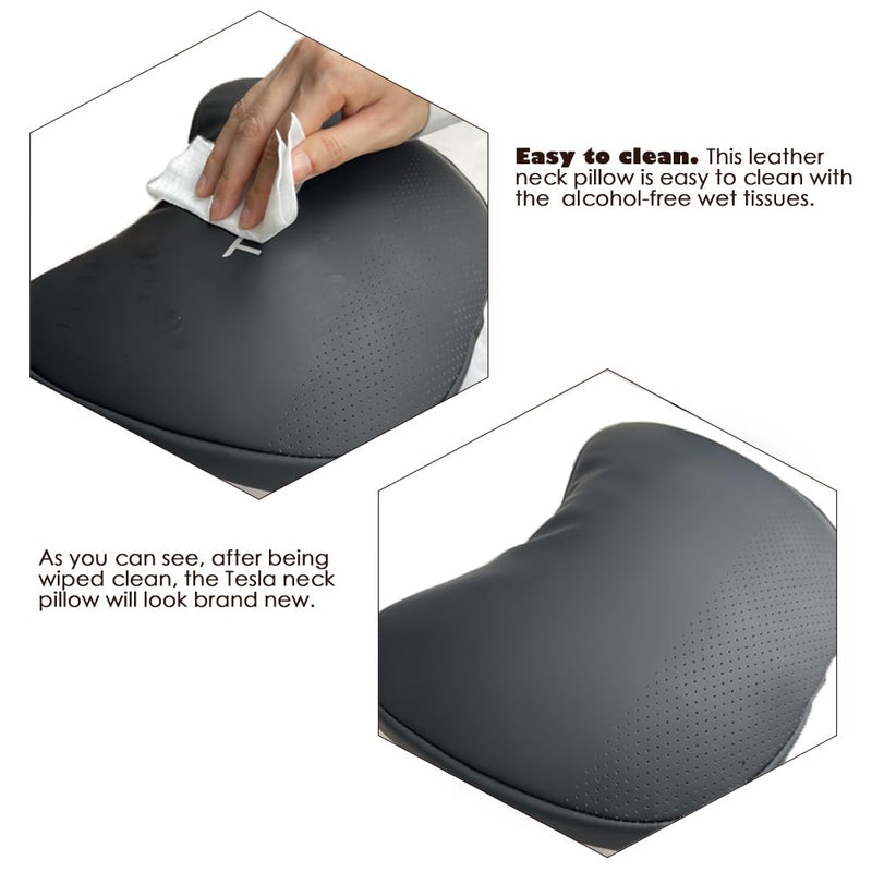 TESBEAUTY Nappa Leather Headrest Pillow 2 Packs for Tesla Neck Pillow Uniquely Designed for Tesla Model Y/3 Neck Support Cushion for People Under 5'7" Invisible Strap Black