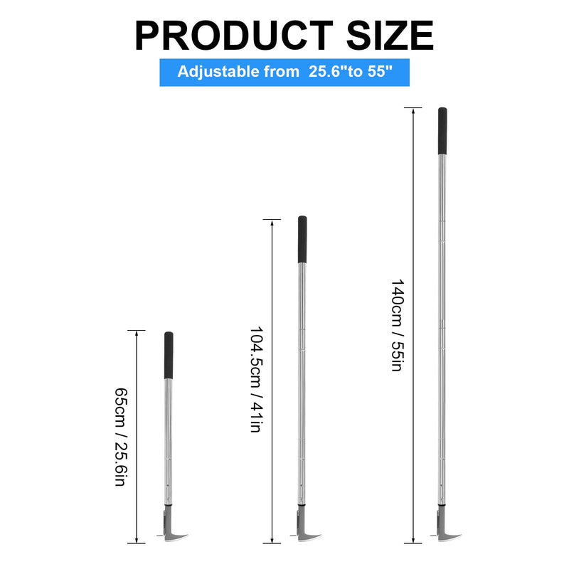 BARAYSTUS Crack Weeder, Stainless Steel Manual Crevice Weeding Tool, Long Handle Weed Grabber Remover, L-Shaped Manual Weeder Puller, Durable Crevice Weeding Tool for Sidewalk Garden Patio Lawn Adjustable Length (25.6"/41"/55")