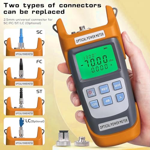 Fiber Optical Power Meter with SC FC Connector, -70~10dBm, 10 Optic Wave Length, Optic Test Equipment for CCTV Communication Engineering (Orange) Orange 1