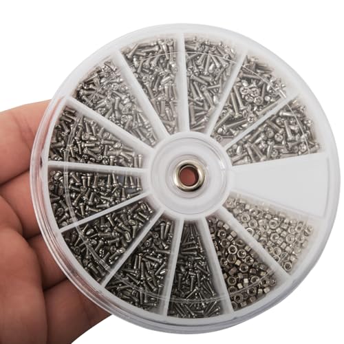 1000Pcs M1 M1.2 M1.4 M1.6 Stainless Steel Screw and Nut Set Assortment Repair Tool Kit with Mini 3 in 1 Screwdriver Keychain for Glasses Cellphone Watches Clocks Home Repair
