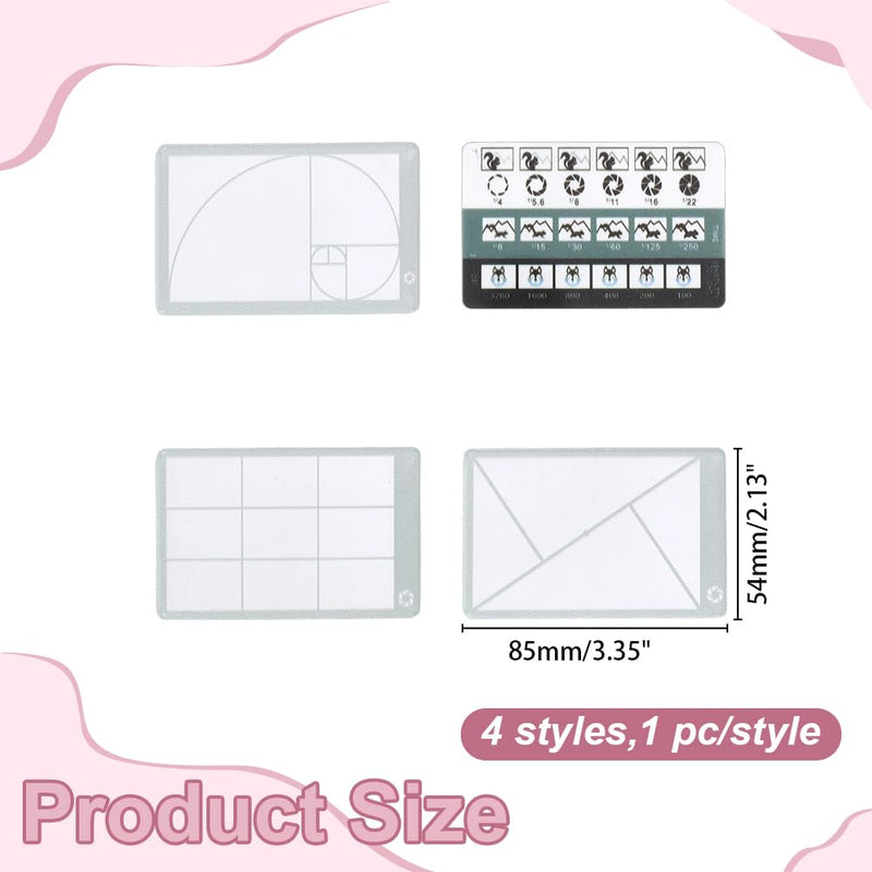 4PCS 4 Styles View Finder Golden Ratio Fibonacci Rule of Thirds Tool View Finder 54x85mm Rectangle Clear Acrylic Golden Ratio Card Photography Painting Drawing Composition Tool