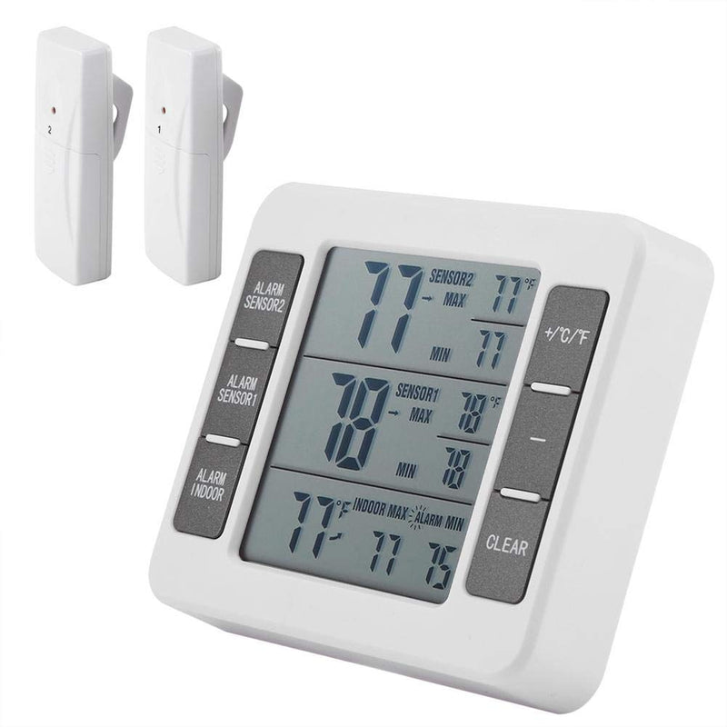 Therometer-Refrigerator Thermometer Digital Freezer Thermometer with 2PCS Sensors with Audible Alarm for Indoor Outdoor Thermometer (Battery not