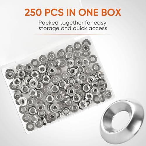 250 PCs #12 Countersunk Finish Washers, 304 Stainless Steel Cup Washers for Flat and Oval Head Screws Silver Pack 250