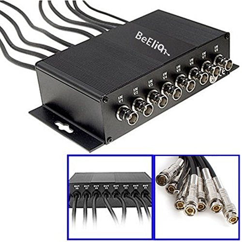 8-Channel BNC Surge Protector Arrester - Upgraded Aluminum Body & Nickel-Plated Copper, for CCTV DVR Surveillance Systems, 28cm Cables, Black