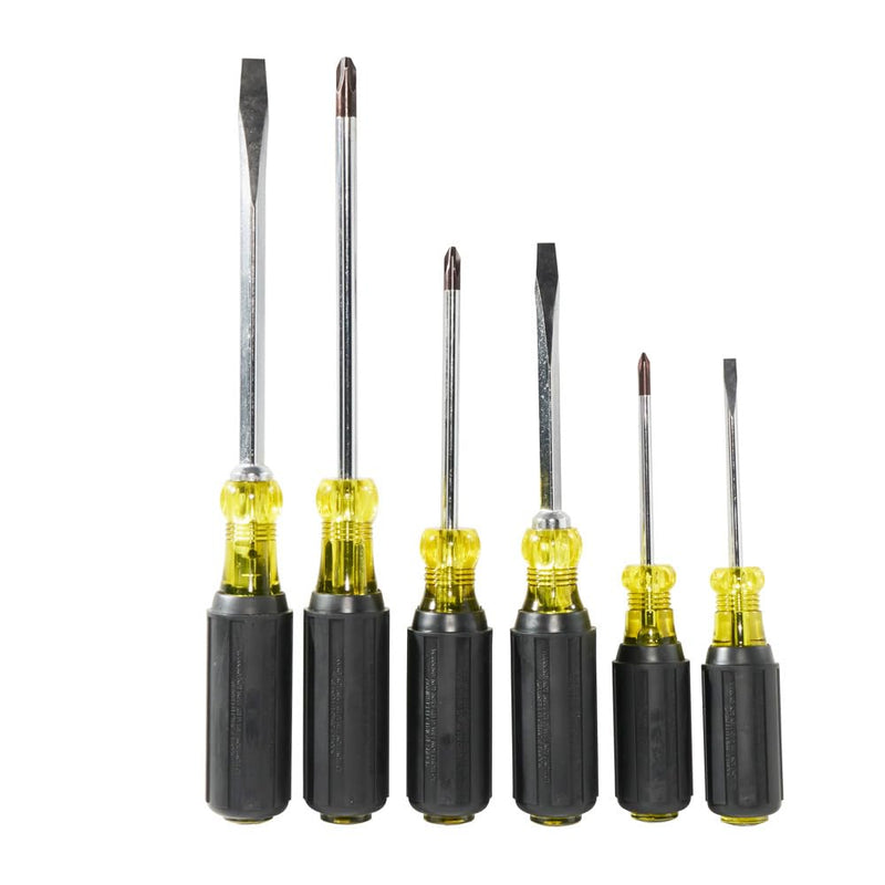 Klein Tools 85074 6-Piece Screwdriver Set, Made in USA, Includes 3 All-Purpose Flathead, 3 Phillips, Cushion-Grip Comfort, Precision Machined Screwdrivers