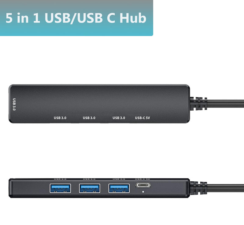 USB 3.0 Hub with USB C Data Port, 2 in 1 USB Hub 5 Ports, Portable USB Splitter for Laptop, USB C Extender for MacBook Pro, iMac, Surface Pro, Dell XPS, PS5, PC, Mobile HDD, and More MR-USB-A & USB -C