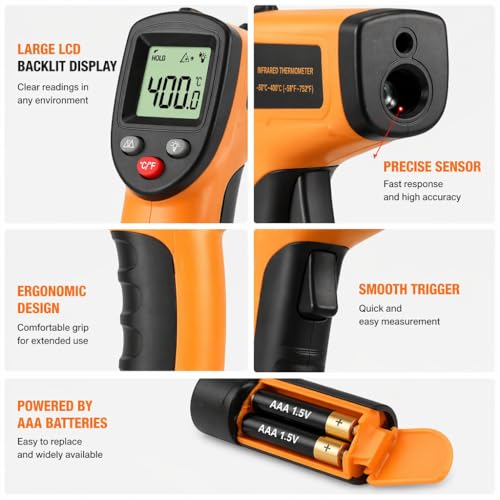 Infrared Thermometer Gun,Non Contact Digital Surface Thermometer with Laser Pointer, Backlit LCD,-58°F to 986°F for Cooking,HVAC, Automotive-GM530 GM530