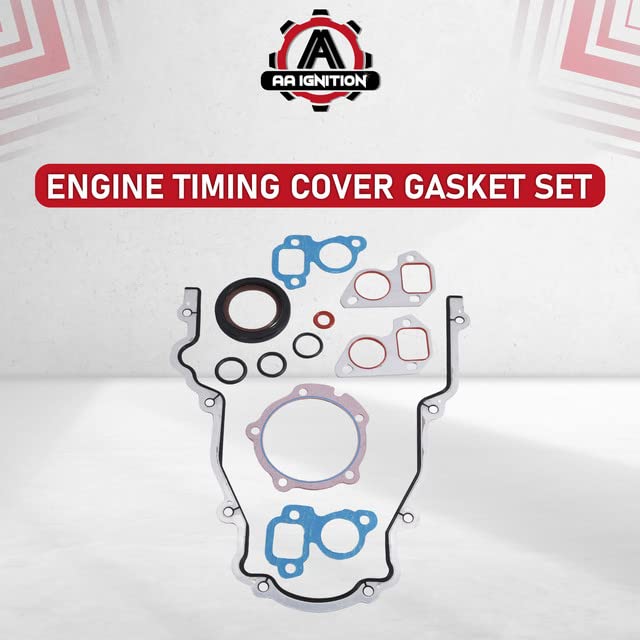 Engine Timing Cover Gasket Set - Replaces TCS45993, 12633904, Compatible with Buick, Cadillac, Chevrolet, GMC, Hummer - 4.8L 5.3L 5.7L 6.0L 6.2L Rainier, Escalade, Avalanche, Sierra, Silverado, Yukon Gasket Set TCS45993