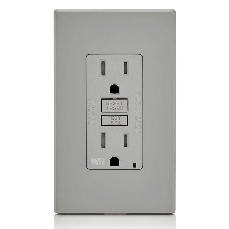 Leviton GFCI Weather-Resistant Outlet, 15 Amp, Self Test, Tamper-Resistant with LED Indicator Light, Outdoor Locations, GFWT1-GY, Gray